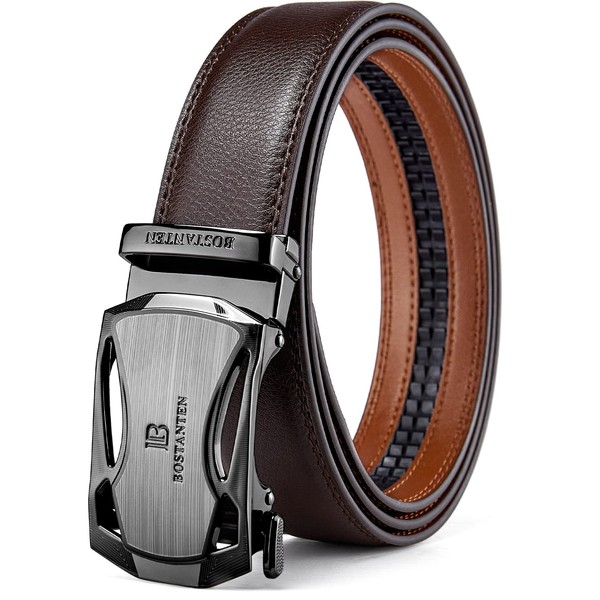 BOSTANTEN Men's Leather Ratchet Dress Belt with Automatic Sliding Buckle
