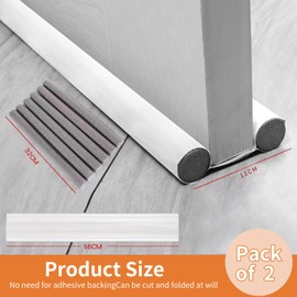 Pack of 2 Draught Excluders for Doors 96 cm, Wind Stopper Door Seal Bottom Double Seal Draught Excluder, Door Seal Draught Excluder Sound Insulation Door Air Stopper (Black)