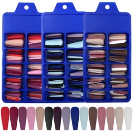 LoveOurHome 300pc Christmas Coffin Press on Nails Long Fake Nails, Matte Press on Nails Medium Length Ballerina False Nail Full Cover Acrylic Nails Press on Artificial Fingernail for Women Girls