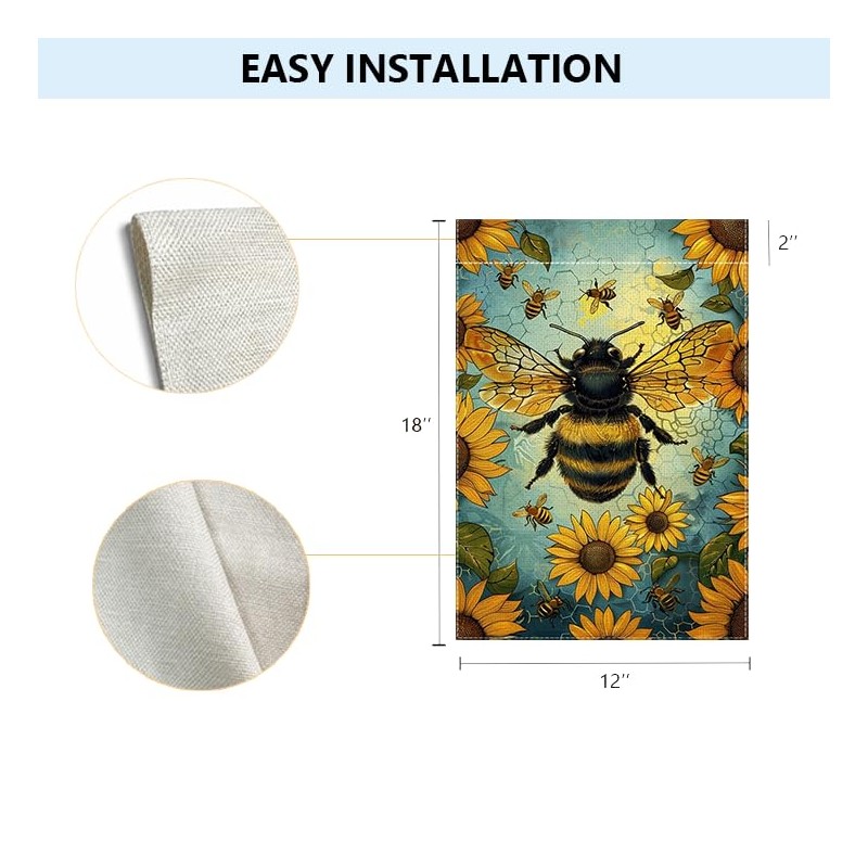 Spring Summer Bee Sunflower Floral Garden Flag 12x18 Inch Double
