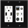 RiteAV Cat7 Coax HDMI Phone Toslink USB-C Wall Plate - USB Charger Outlet [Black/White]