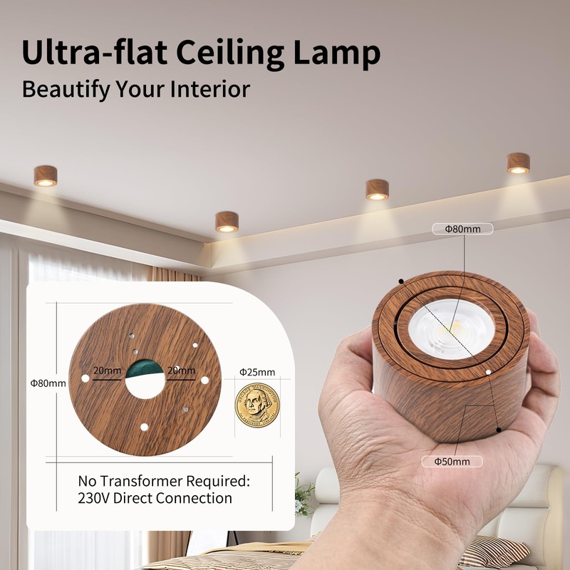 GeyouLux LED Surface-Mounted Spotlight, Dimmable, Extra Flat & 30° Swivel,
