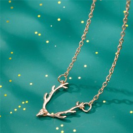 ASHMITA Gold Antler Silver Deer Collarbone Necklace Simple Fashion Elk Head Rose Gold Alloy Adjustable Cute Animal Necklace for Women