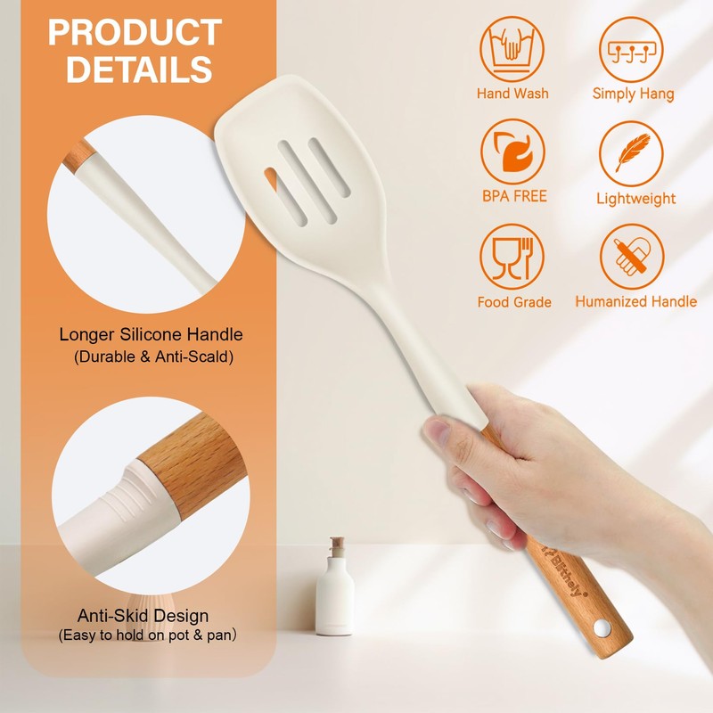 2Pcs Large Silicone Cooking Spoon Set, Nonstick Serving Spoons for