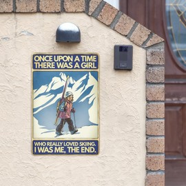 Winter Fairy Tale Tin Sign 8X12IN Whimsical Metal Wall Art for Nursery, Ski Lodge & Holiday Room Decor