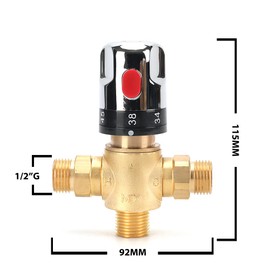 Tremax Thermostatic Mixing Valve,Shower Mixer Valve with 1/2'' G Connector, Hot Water and Cold Water Mixing Valve, Centigrade Scale Mark, Solid Brass (Golden)