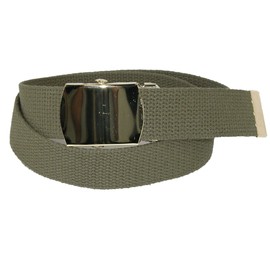 CTM Kids' Cotton Adjustable Belt with Brass Military Buckle, Olive