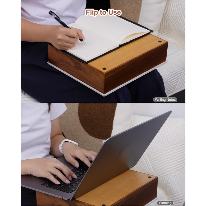 Hitseon Couch Cup Holder Tray, Portable Silicone Acacia Wooden 2