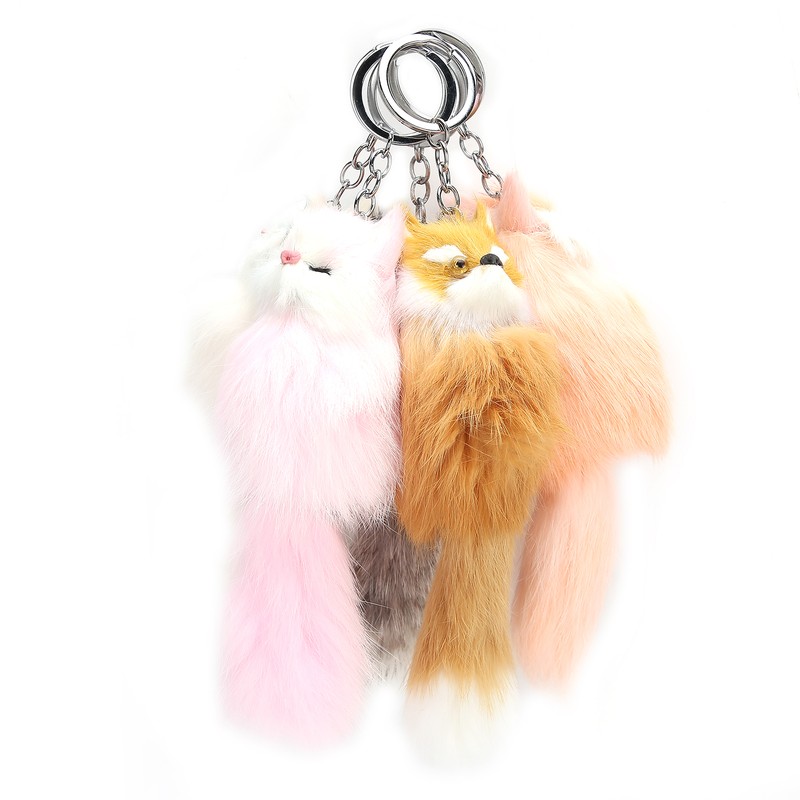 5pcs Handicraft Fluffy Animal Keychain Portable Cute Key Ring Car