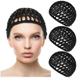 2Pcs Black Hair Nets Cap for Women Sleeping, Long Straight Curl Wig Head Protector Mesh Wrapping, Reusable Crochet Wave Cook Hats Bun Lift Strap Weaving Bathing Accessories