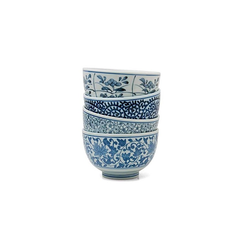 Japanese Sometsuke Bowl Set includes 4 Bowls