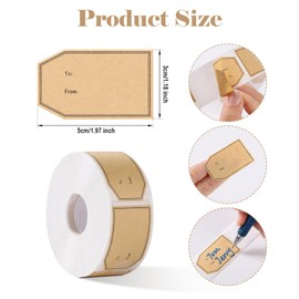 Sightor 600 PCS Gift Tag Stickers, 1.18" x 2" Natural Brown Kraft Labels to and from Holiday Gift Name Stickers Self-Adhesive Labels for Christmas Holiday Present Stickers