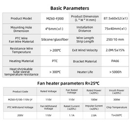 PTC Fan Heater with Plug 100W 110V, Ceramic Fast-Heating for Small Space
