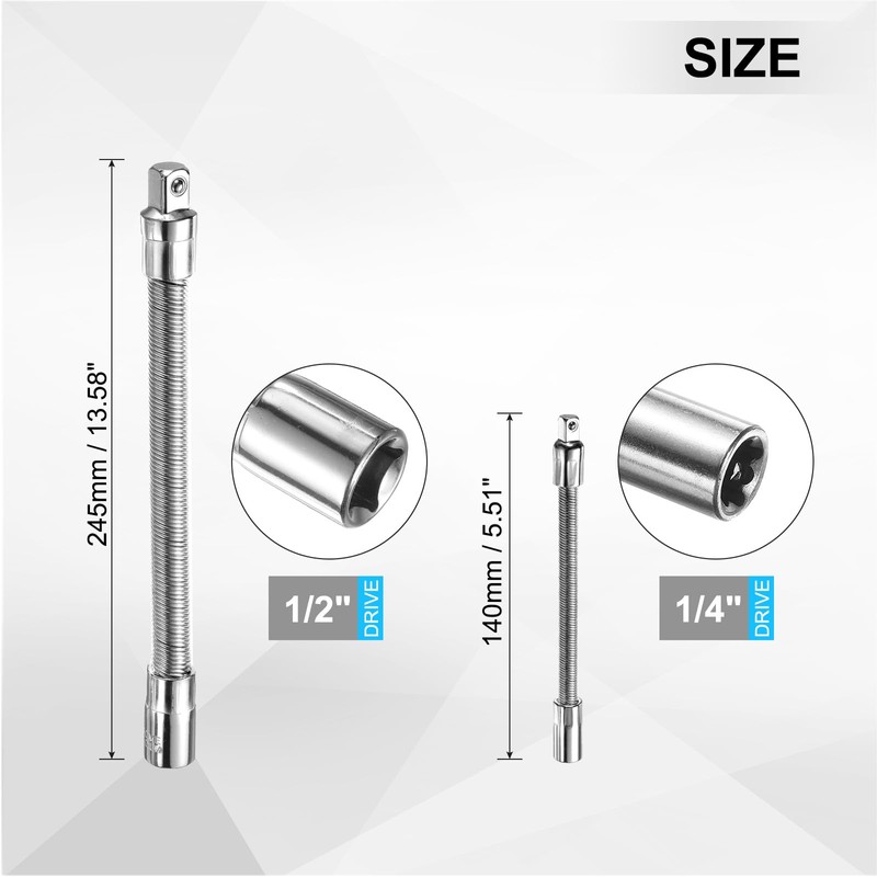 sourcing map 1/4" 1/2" Drive Socket Extension Bar Set Spring