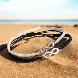 meberg Partner Bracelets Infinity Black White Couple Jewellery Love Jewellery Eternity Symbol Size Adjustable, Metal, none