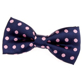 Retreez Men Classic Polka Dots Woven Microfiber Pre-tied Bow Tie (4.5") - Navy Blue with Pink Dots