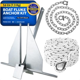 Five Oceans 16 Lb Fluke Boat Anchor Kit with Chain & Rope, Heavy-Duty for Pontoon, Fishing Boats, Bass Boats - FO3942-4521