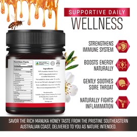 Berringa Manuka Honey Organic MGO 400+ High Strength, Supports General Wellbeing & Digestive Balance - 100% Raw, Pure & Unfiltered, Sustainably Sourced from Australia - (8.82 oz)