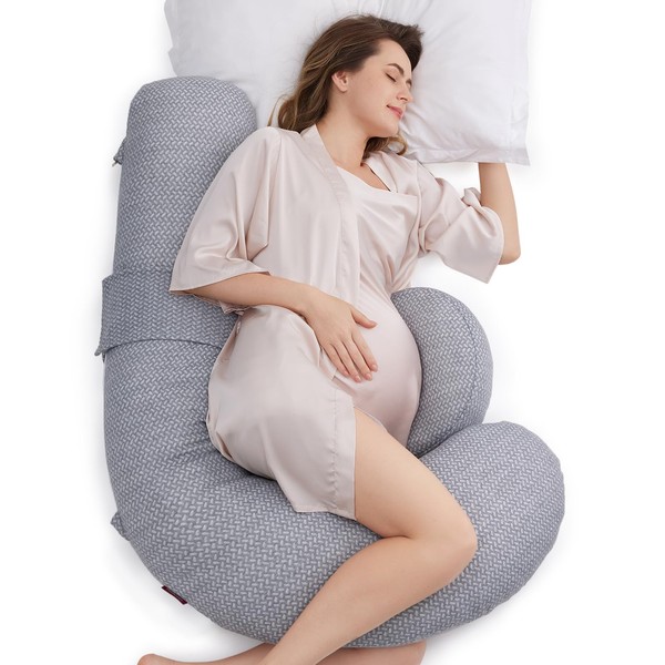 Momcozy Pregnancy Pillows, Original F Shaped, with Air Layer Cover,