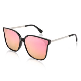 FEISEDY Sunglasses Womens, Oversized Retro Square Polarized Sunglasses, Trendy Shades UV400 B2901,Black/Mirrored Pink