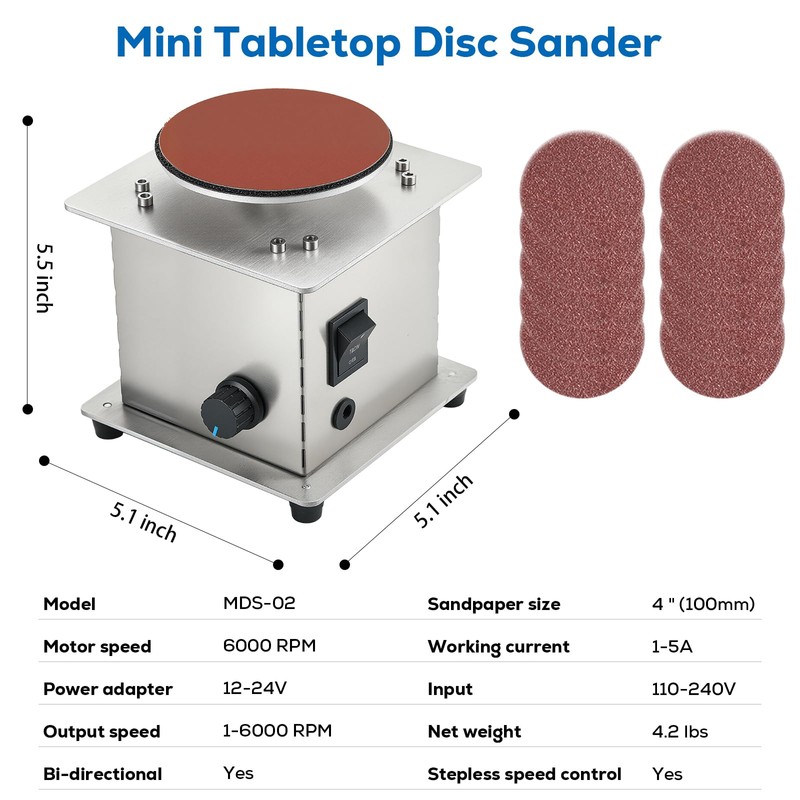 Mini Tabletop Disc Sander, 4” Electric Bench Sanding Machine with