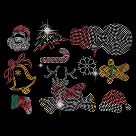 SUPERDANT Christmas Iron on Rhinestones Transfer 10 Pcs Christmas Crystal Heat Transfer Designs Snowman Santa Bling Hot Fix Iron on Transfer Stickers for Christmas DIY Art Craft Christmas Gifts