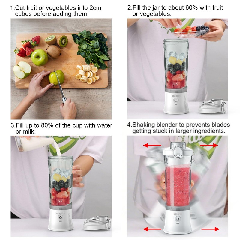 DENOKIN Portable Blender 20oz Vessel, Cordless Personal Size Blender for