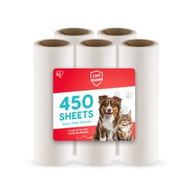 IRIS USA Extra Sticky Lint Rollers, 5 Pack of Large Refills Only - No Handle/Cover Included - 90 Sheets/Roll, 450 Sheets Total, For Dog Cat Pet Hair On Clothes, Couch, Bed, Floor, Car, Stairs, Curtain