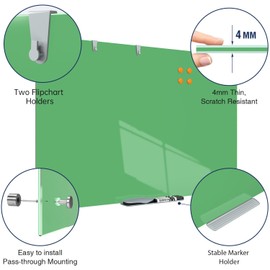 TSJ OFFICE Glass Dry-Erase Board - 36 x 24 Inches Wall Mounted Magnetic Whiteboard, Large Frameless Glass White Board for Office, Home & School, Green