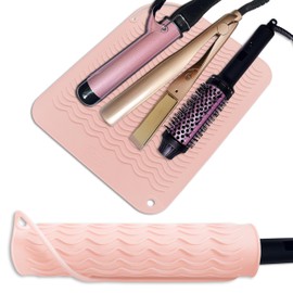 SYGILE 12" X 9" Large Heat Resistant Silicone Mat for Hair Styling Tools, Curling Iron Mat, Flat Iron Holder, Hair Straightener Pad, Makeup Mat, Hot Tools Mat for Travel Vanity Salon - Blush Pink