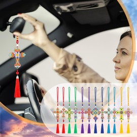 JenPen 12 Pcs 5D Cross Diamond Art Kit for Adult DIY Diamond Painting Car Ornaments Religious Crystal Cross Hanging Ornament for car Mirror Home Office School Project DIY Crafts Gifts, 12 Styles