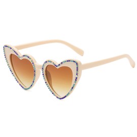 YAMEIZE Trendy Small Rhinestone Love Heart - Sunglasses Heart Shaped Diamond bling Sunglasses UV400 Party Driving for Women Men