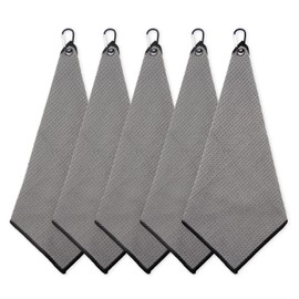 Golf Towel, Set of 5, Gray x Black, Sports Towel, Hand Towel, Microfiber, Carabiner Clip, Soft, Storage, Portable, Golf Clubs, Golf Balls