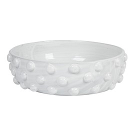 Creative Co-Op Decorative Terra-Cotta Design and Storage with Raised Dots, White Bowl