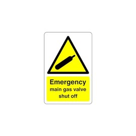 Safety First Display LTD Emergency main gas valve sign - 1.2mm Rigid plastic for indoor/outdoor usage (300mm x 200mm) Viewing Distance within 7m.