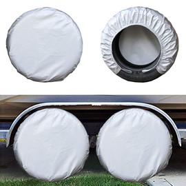 Kayme Rv Tire Covers Set of 4, Travel Trailer Camper Truck SUV Motorhome Waterproof Wheel Cover, Sun Rain Snow Protector, Fit 36-39 inch Tire Diameter/Silver