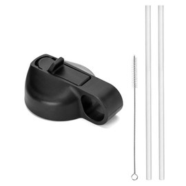 QWORK Straw Lid Replacement Lid for Sports Water Bottle, Wide Mouth, Straw Lid with 2 Straws and 1 Brush - Black