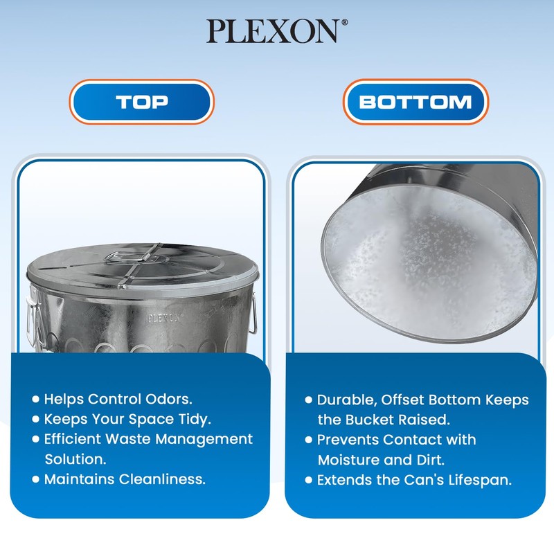 Plexon Outdoor Metal Trash Can with Lid, Galvanized Steel Outside