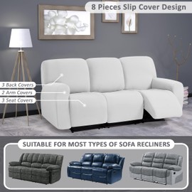 ULTICOR Jacquard 8-Pieces Recliner Sofa Covers Stretch Reclining Couch Covers for 3 Cushion Reclining Sofa Slipcovers Thick Soft Washable (Ivory, 3 Seater Recliner Cover)
