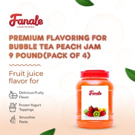 Fanale Premium Flavoring Jam for Bubble Tea | Peach Flavor Fruit Jam | for Boba Tea, Smoothie Paste, Slushes, Desserts | 9 pound(Pack of 4) | JAM006-CS