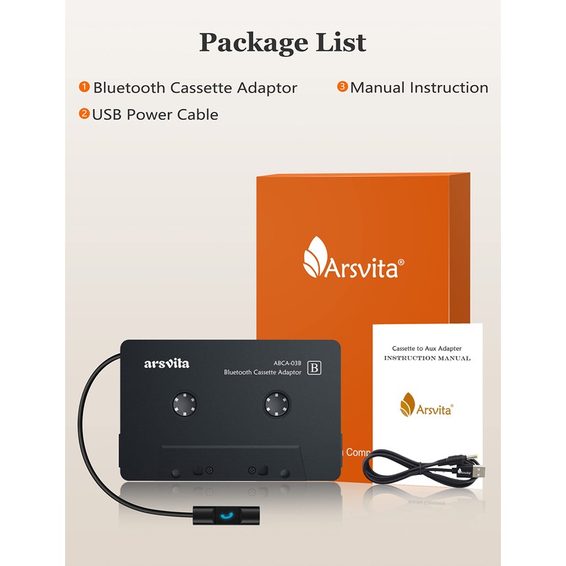 Arsvita Car Audio Bluetooth Cassette Receiver, Tape Player Bluetooth 5.0