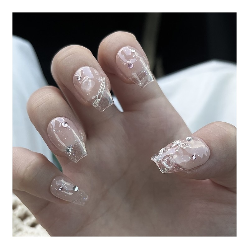 Crystal Bubble Handmade Nail Tips - Short Oval / 크리스탈