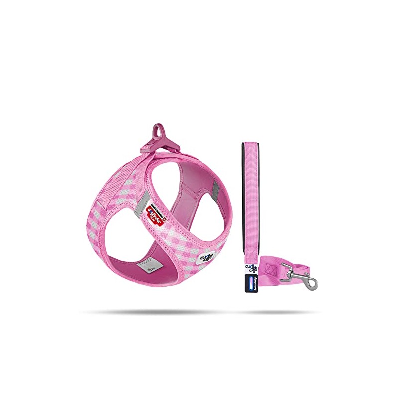 Vest Harness Curli Clasp Air Mesh Pink-Chequered 2XS & Leash