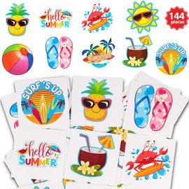 Patelai 144 Pieces Kids Tattoo Summer Party Tattoo Hawaiian Luau Themed Tattoos Tropical Beach Tattoos Waterproof Temporary Tattoos Stickers Party Decoration Supplies for Adults, 9 Styles