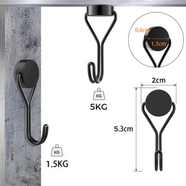 MOGADEE® Magnetic Hooks, Pack of 6 Magnetic Hooks, Black, Extra Strong for Kitchen, Gadgets, Bedroom, Lockers, Office, Fridges, Hanging Decorative Lights, Grill, Garden Tools - 16G
