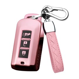 HIBEYO Key Fob Cover for Mitsubishi Outlander Sport Eclipse Cross ASX Mirage Fortis Car Accessoreis with Keychains Soft TPU Key Case Cover 3 Buttons-Pink