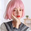 Unbranded Short Pink Bob Wig Headgear Fluffy Short Straight Bob
