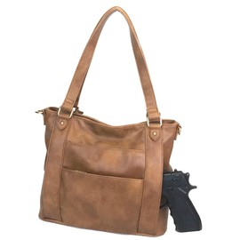 Zzfab Concealed Carry Hobo Bag with Hidden Lock Multi Pockets CCW Tote Bag Brown