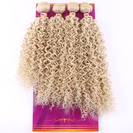 Blonde Synthetic Hair Weave Kinky Curly Hair Bundles 16 18 18 20 Inches 4 Bundles Color 613 Jerry Curl Synthetic Hair Weft Extensions