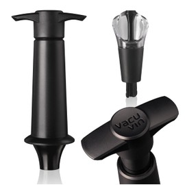 Vacu Vin Wine Saver & Server - Black - 2-in-1 Pump and Stopper-Pourer - Keep Wine Fresh for Up to a Week with Airtight Seal - 1 Vacuum Pump with 1 Wine Bottle Stopper and Pourer